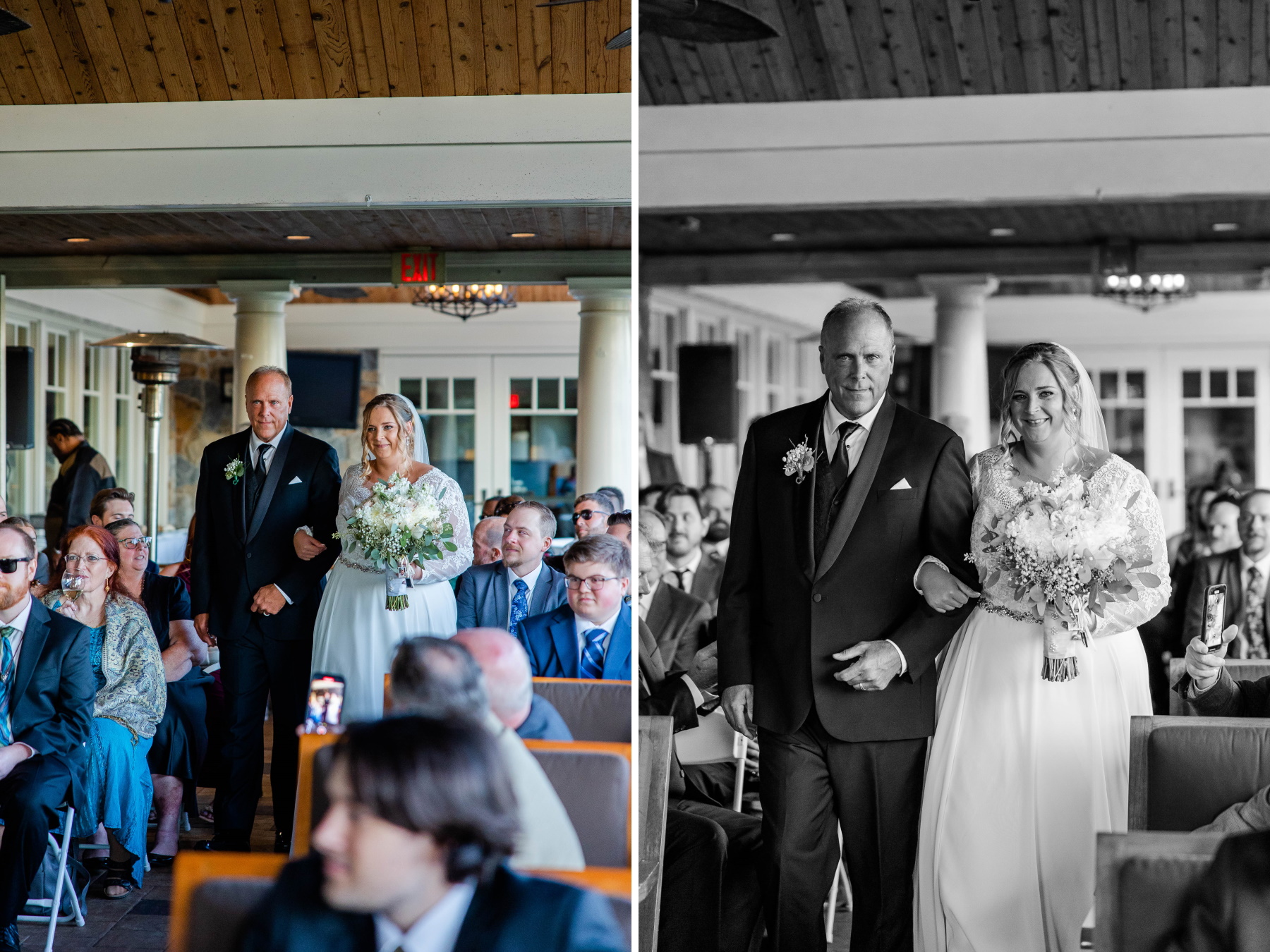 Bride and her father walk down the aisle during the ceremony at Great Neck Country Club Wedding