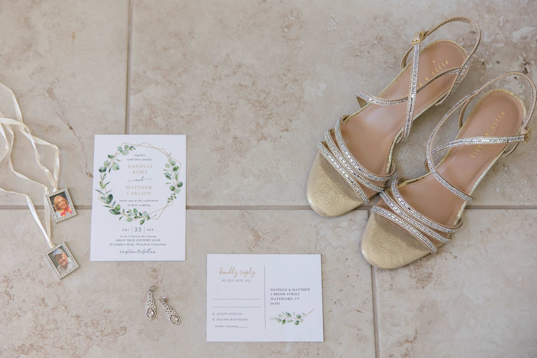 Stationary Flatlay from Emerald Wedding at Great Neck Country Club in Waterford CT